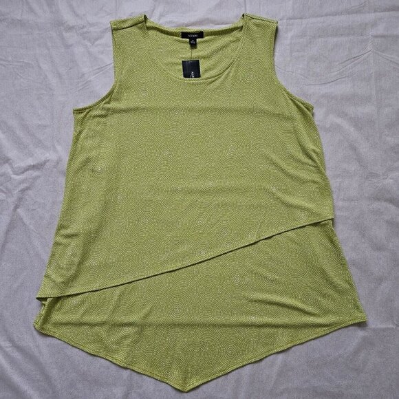 Alfani Top Women's Plus Size 0X US12 Neon Green Mayan Circle Asymmetrical Boho - Picture 3 of 13